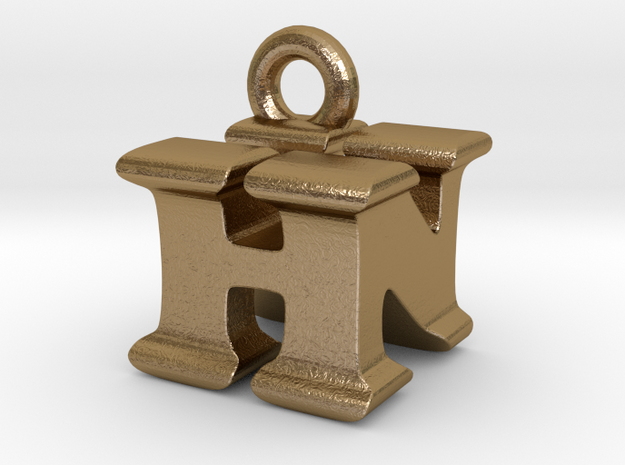 3D Monogram Pendant - HNF1 in Polished Gold Steel