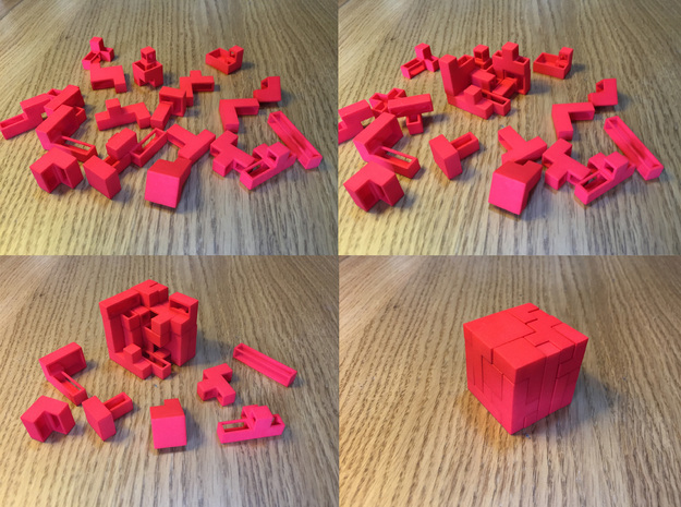 21 Piece "Tetris Cube" Puzzle (+decorative box) in Red Processed Versatile Plastic