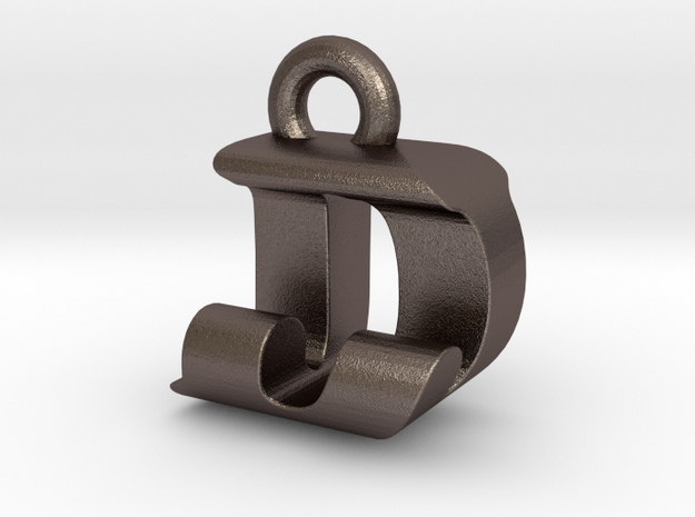 3D Monogram Pendant - DJF1 in Polished Bronzed Silver Steel