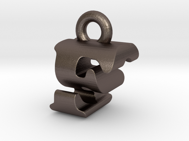 3D Monogram Pendant - FSF1 in Polished Bronzed Silver Steel