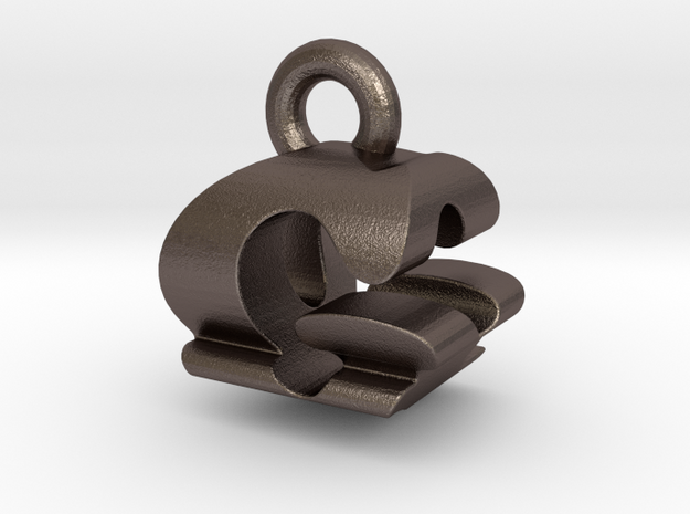 3D Monogram Pendant - GQF1 in Polished Bronzed Silver Steel