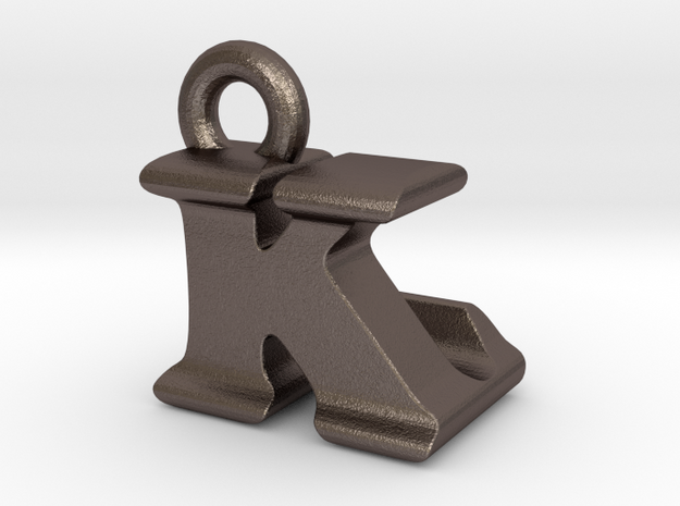 3D Monogram Pendant - KLF1 in Polished Bronzed Silver Steel