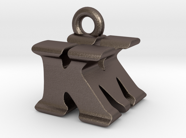 3D Monogram Pendant - KMF1 in Polished Bronzed Silver Steel