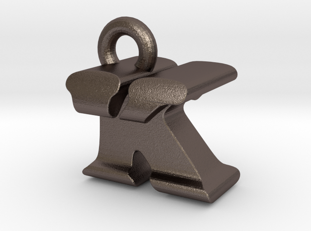 3D Monogram Pendant - KTF1 in Polished Bronzed Silver Steel