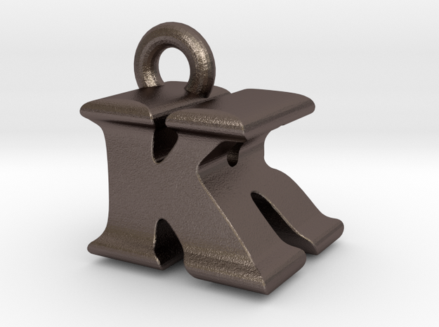3D Monogram Pendant - KRF1 in Polished Bronzed Silver Steel