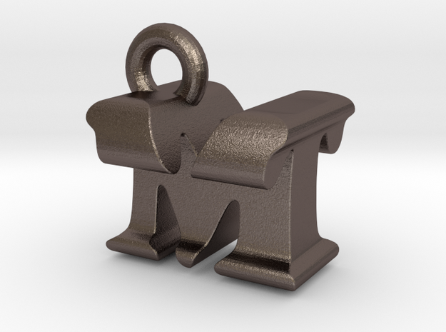 3D Monogram Pendant - MTF1 in Polished Bronzed Silver Steel