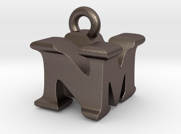 3D Monogram Pendant - NMF1 in Polished Bronzed Silver Steel