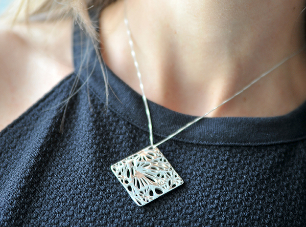 Boxed Floral - Pendant Necklace in Polished Silver