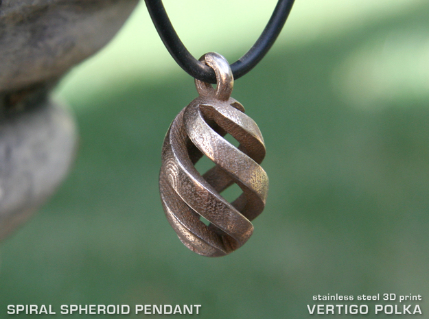 Spiral Spheroid Pendant in Polished Bronzed Silver Steel