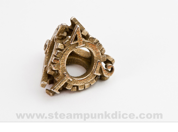 Steampunk Gear d4 in Polished Bronzed Silver Steel