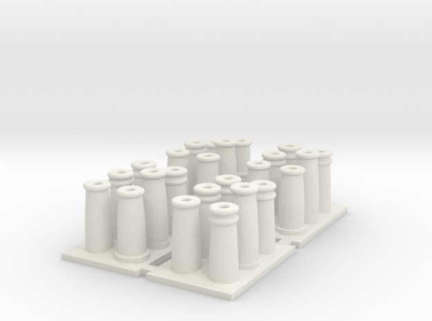 T019 SS Chimney Pots - 4mm Scale in White Natural Versatile Plastic