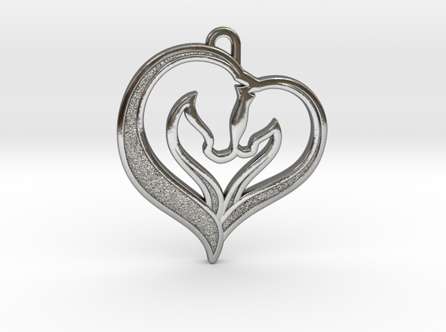 1 Horse Pendant in Fine Detail Polished Silver