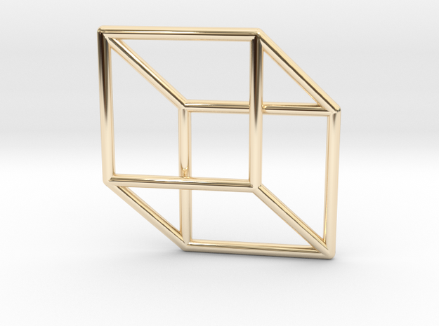 3d 2d Cube Fixed in 14K Yellow Gold