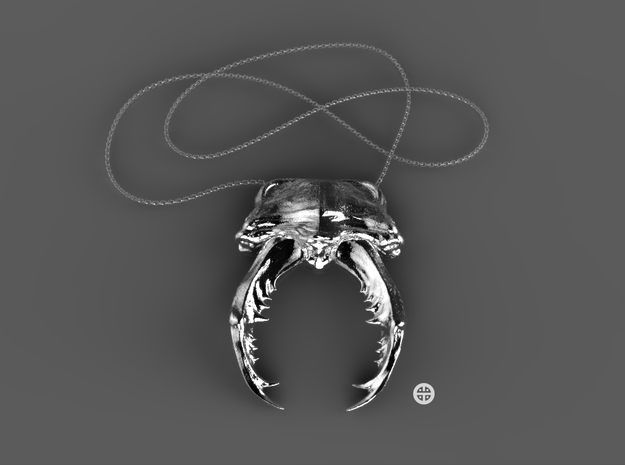 Stag Scarab in Polished Silver