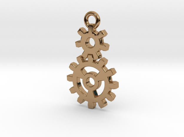 2 Gear Steampunk Pendant in Polished Brass