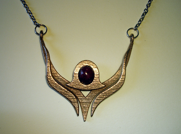 V3 Necklace Pendant in Polished Bronzed Silver Steel