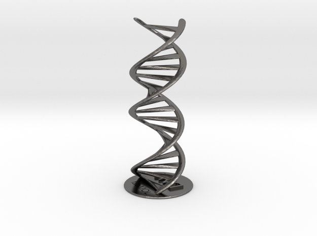 DNA double helix schematic with stand (metal) in Polished Nickel Steel