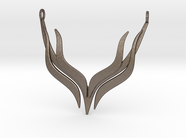V6 Necklace Pendant in Polished Bronzed Silver Steel