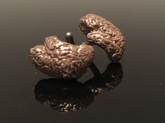 Brain Cufflinks (Two Hemispheres) in Polished Bronzed Silver Steel