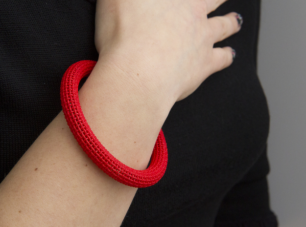 Medium Size - Textile Bracelet Circular in Red Processed Versatile Plastic