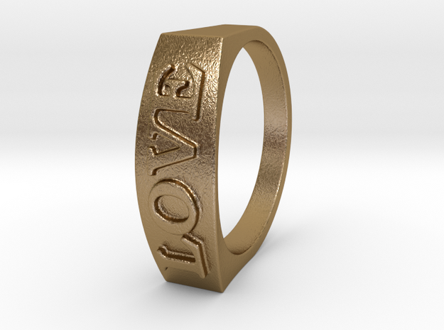 Flat top word ring size 7 love in Polished Gold Steel