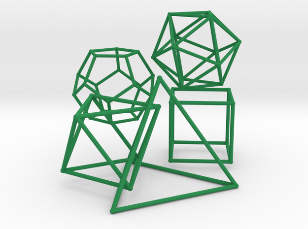Five Platonic Solids (500 cc) in Green Processed Versatile Plastic