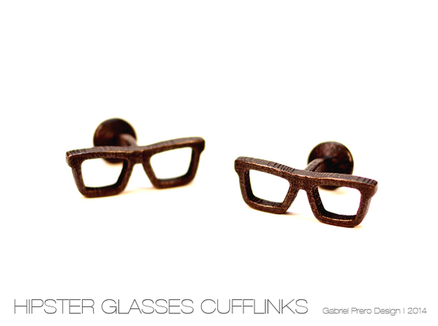 Hipster Glasses Cufflinks in Matte Black Steel