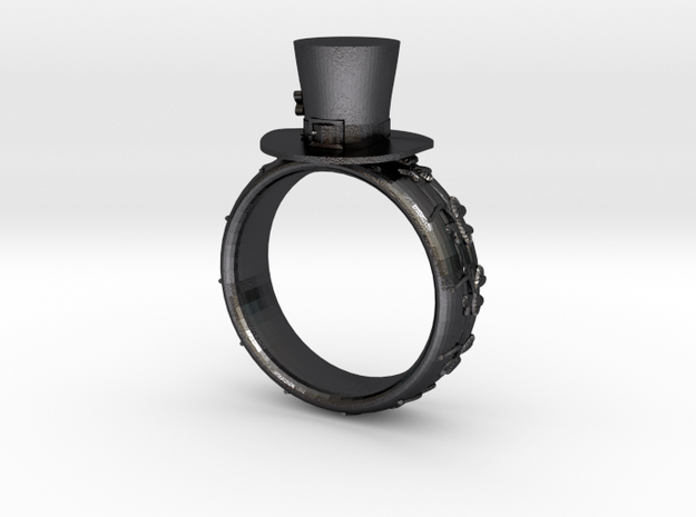 St Patrick's hat ring(size = USA 4-4.5) in Polished and Bronzed Black Steel