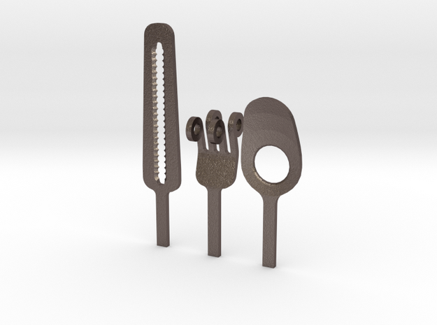 Knife Fork Spoon Head Set - Innovation vs. Utility in Polished Bronzed Silver Steel