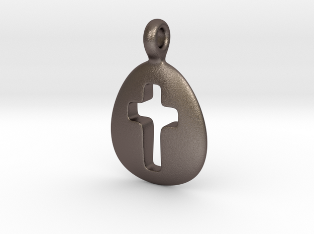 Empty Cross pendant in Polished Bronzed Silver Steel