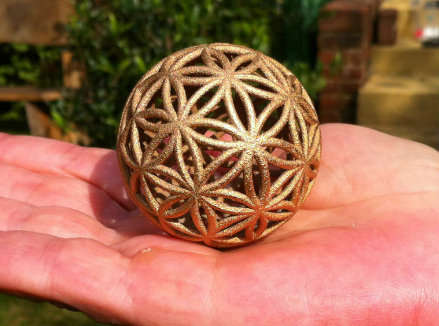 3D 400mm Orb of Life (3D Flower of Life)  in Polished Bronzed Silver Steel
