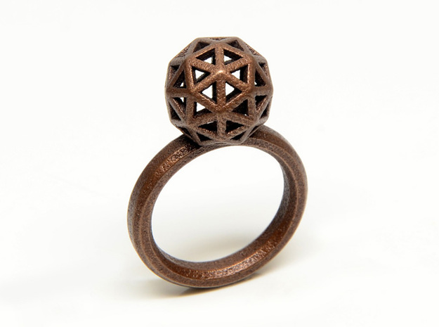 Geodesic Dome Ring size 7 in Polished Bronze Steel
