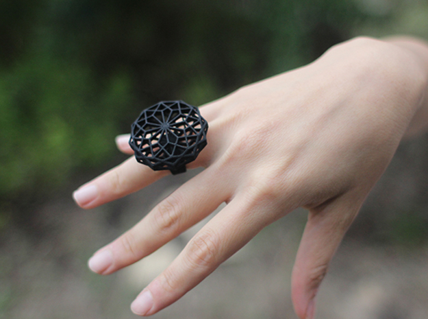 SACRED HEXAGON RING L in Black Natural Versatile Plastic