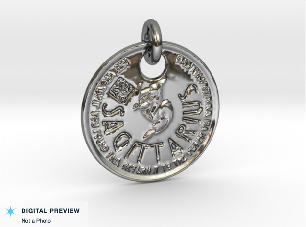 ZWOOKY Style 208 - pendant zodiac - Sagittarius in Fine Detail Polished Silver
