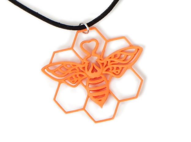The Bee Pendant in Orange Processed Versatile Plastic