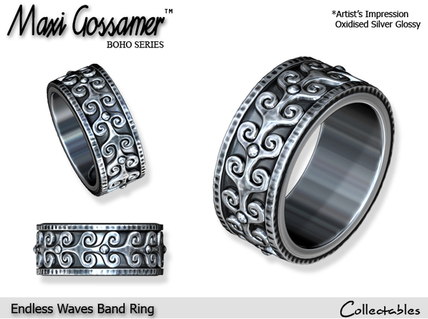 Endless Waves Band Ring in Polished Silver
