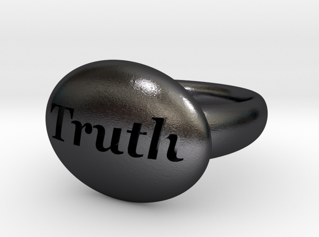 S46 Small Signet Truth Ring Scaled To Size 7.25  in Polished and Bronzed Black Steel