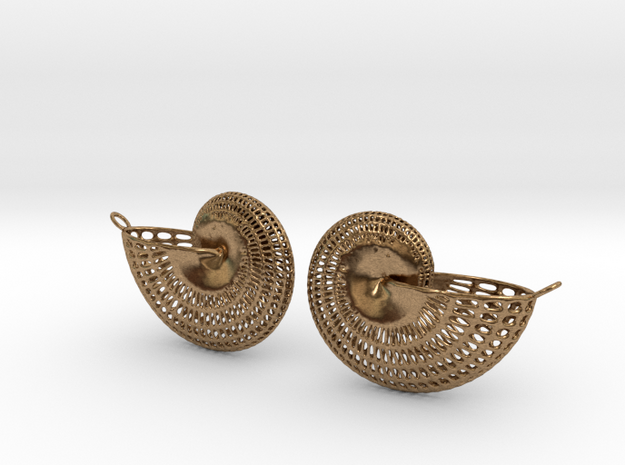 Nautilus Earring Pair (2) with attachment loop in Natural Brass