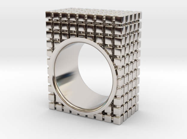 PIXEL RING - SIZE 7 in Rhodium Plated Brass