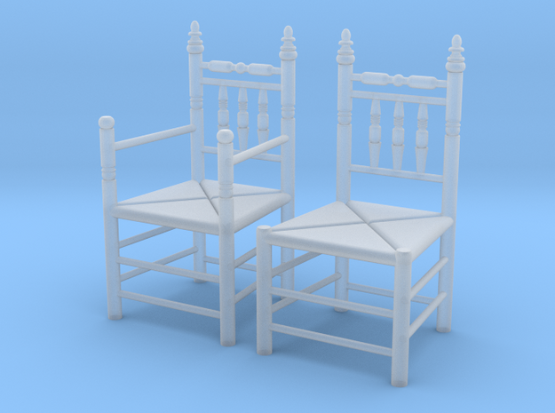 1:48 Pilgrim's Chairs, Set of 2 in Smooth Fine Detail Plastic