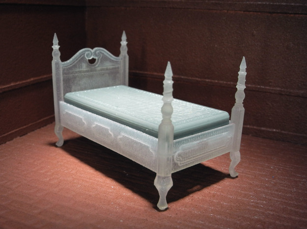 1:48 Queen Anne Twin Bed in Tan Fine Detail Plastic