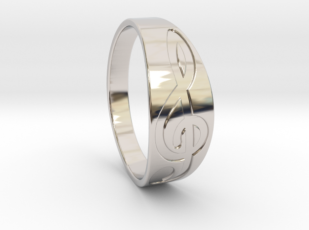 Size 10 M G-Clef Ring Engraved in Rhodium Plated Brass
