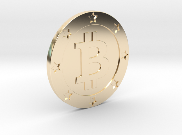 Bitcoin real coin in 14k Gold Plated Brass