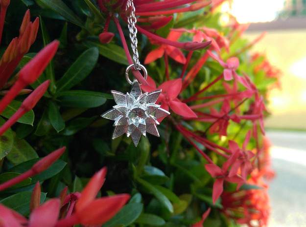 Lotus Flower Pendant in Natural Silver
