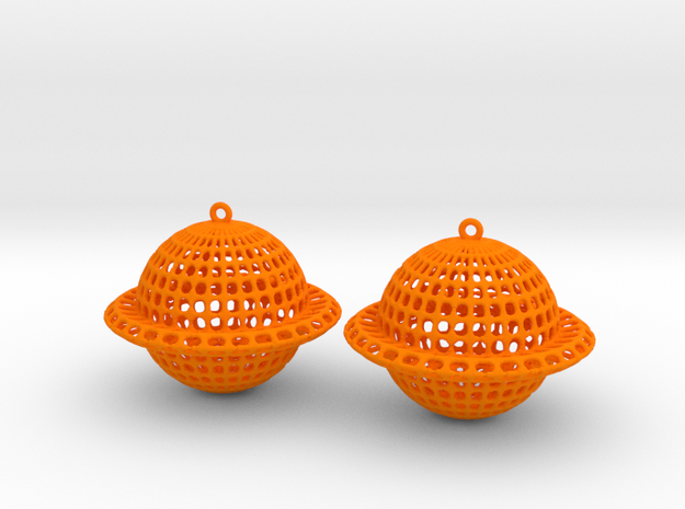 Saturn Voronoi Earrings in Orange Processed Versatile Plastic