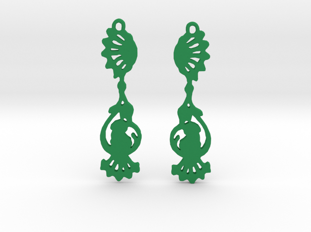 Peacock Earrings in Green Processed Versatile Plastic