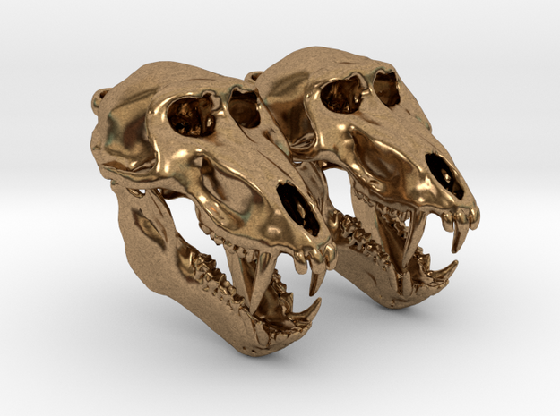 Baboon skull with open jaw - Earring Pair (2) in Natural Brass