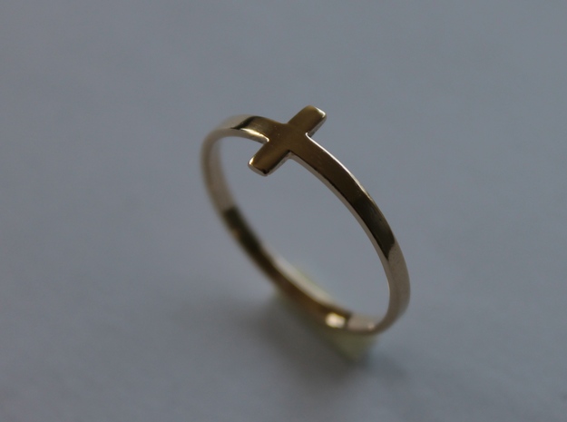Cross Ring Size 8 in 14k Gold Plated Brass