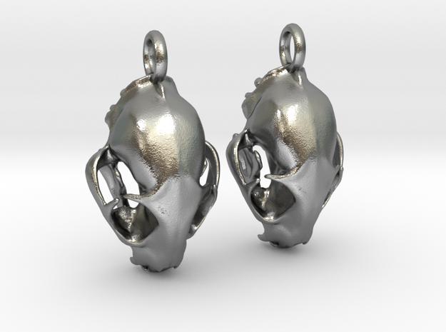 Bobcat Skull Earring Pair (2) - Vertical Loop in Natural Silver