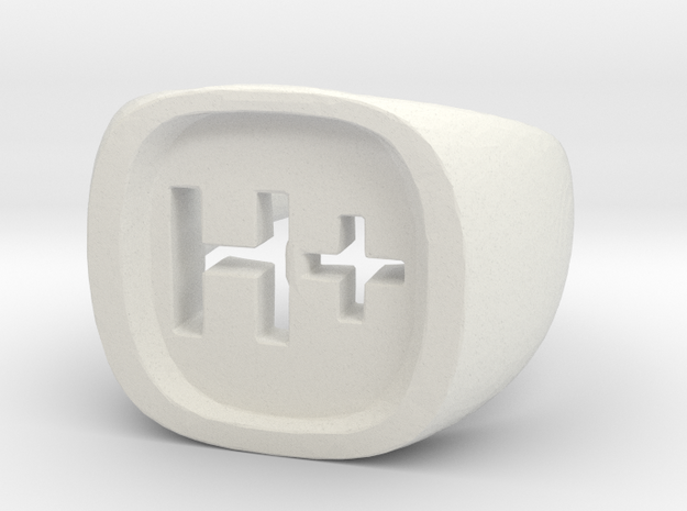 Transhumanist "H Plus" Ring in White Natural Versatile Plastic: 7.5 / 55.5